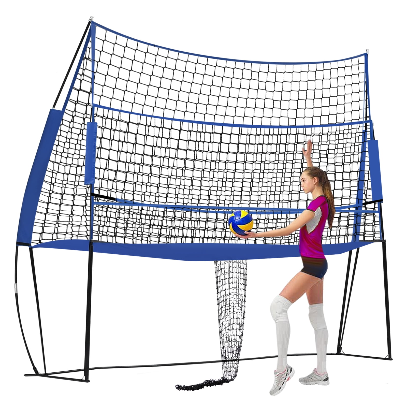 Blue Adjustable Volleyball Training Net – 8ft to 6.5ft Height, Multi-Sport Use for Badminton & Tennis – Durable Nylon & Steel – Easy Setup, Portable