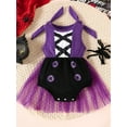 thumbnail image 3 of WIBACKER Baby Girls My First Halloween Clothes 0-24 Months Newborn Purple Witch Tulle Romper Bow Sleeveless Bubble Bodysuit Costumes, 3 of 10