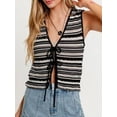 thumbnail image 4 of Raccmtaty Women’s V Neck Knit Vest Casual Sleeveless Stripes Print Tie-up Front Tank Tops Sweater Vest, 4 of 6