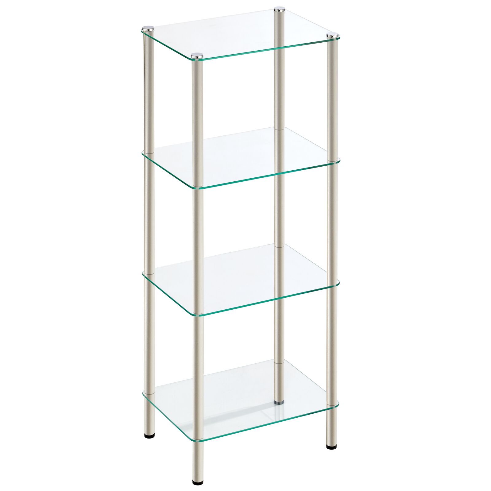 mDesign 4-Tier Glass/Metal Standing Shelf Organizer Display Unit,  Satin/Clear