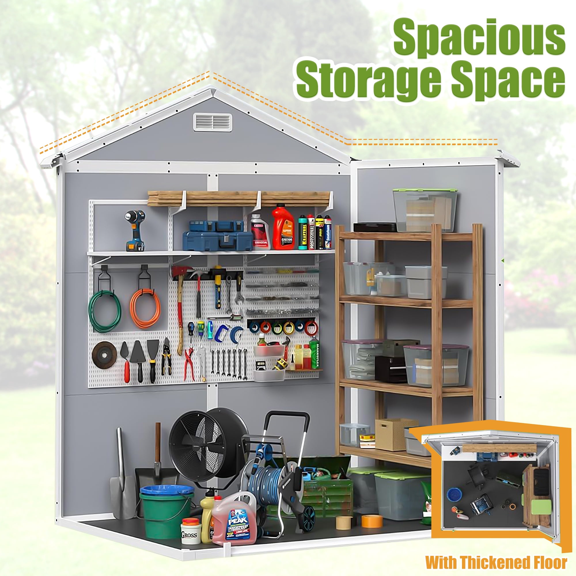 6x4 FT Resin Storage Shed, SESSLIFE Backyard Storage Sheds with Lockable Door, Garage Patio Garden Storage Shed, TE2770