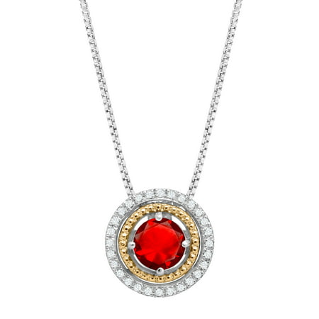 Duet 1 1/8 ct Round-Cut Created Ruby Circle Pendant Necklace with Diamonds in Sterling Silver and 14kt Gold, 18