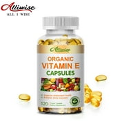 Alliwise Vitamin E Supplement, 120 Softgels - Natural Antioxidant, Skin & Immune System Support - Naturally-Sourced Vitamin E - Gluten /Dairy Free