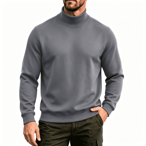 Mens Turtleneck Sweatshirt Casual Regular Fit Long Sleeve Warm Fall Winter Pullover Tops Dark Gray S-3XL
