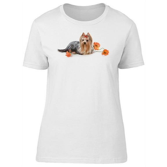 Cute Floral Yorkshire Terrier T-Shirt Women -Image by Shutterstock, Female Large