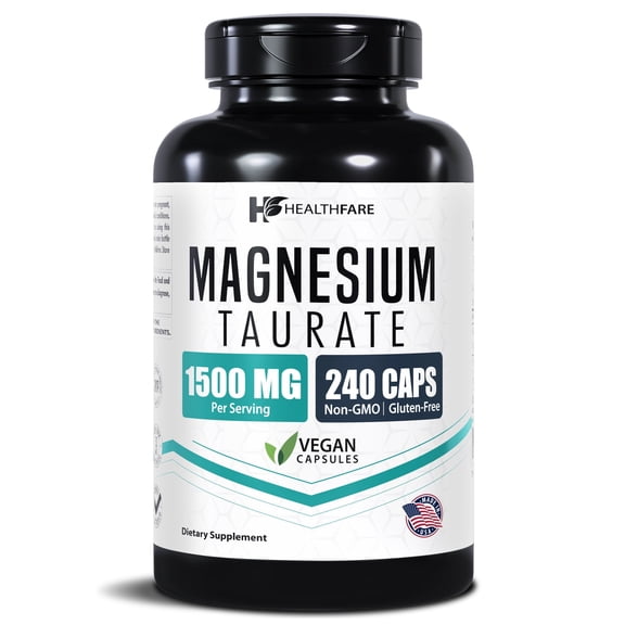 HealthFare Magnesium Taurate | Heart Health Support | 240 Vegan Capsules | Non-GMO, Gluten-Free | Made in USA