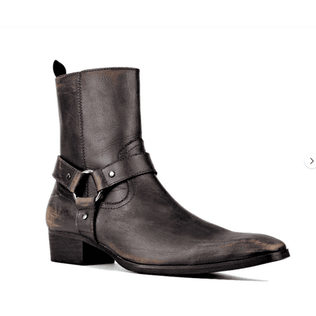 OSSTONE Dress Boots Chelsea Boots Men s Designer Boots Casual Leather Zipper High Heel Shoes JY017-Vintage Brown-7 Vintage Brown