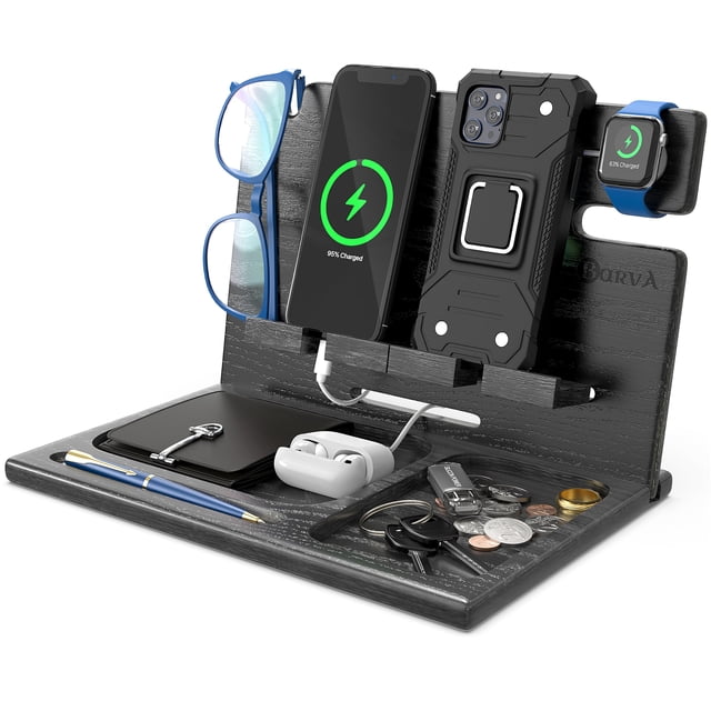 Estación de acoplamiento BarVa Wood para hombre y papá con soporte para 2 teléfonos
