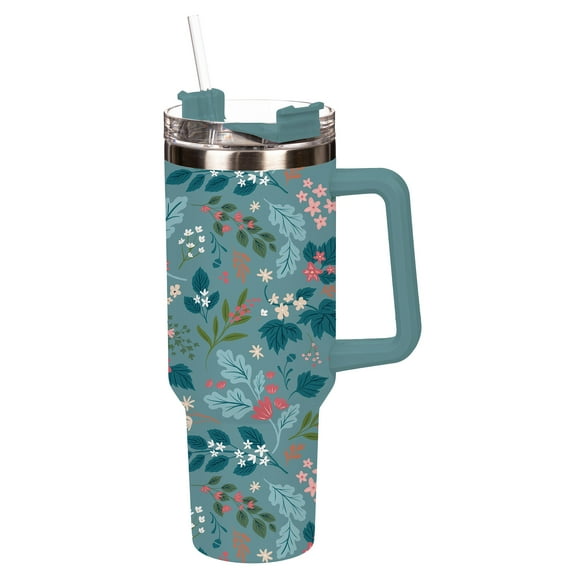 Bursting Botanicals Tumbler Stainless-Steel Trenta Cup w/ Straw, 30oz, Gift Box