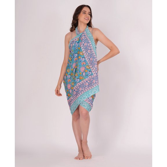 Cotton Sarong Beach Bikini Cover Up Hand Block Print Pareo