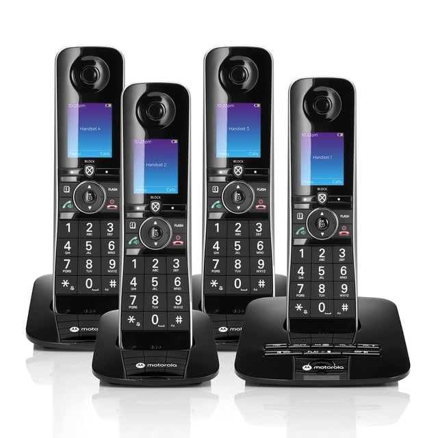 Teléfono inalámbrico Motorola Voice D8714 con 4 auriculares y Bluetooth