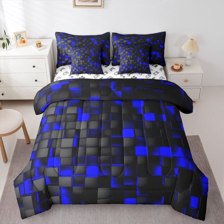 Castle Fairy Geometric Plaid Boy Twin Bedding Sets Futuristic Cubes Bedding Comforter Set