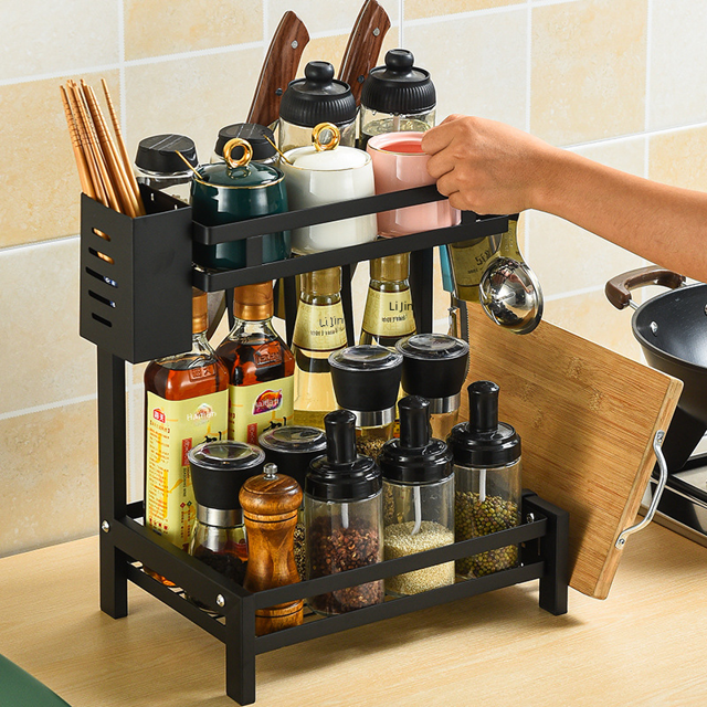 Estante para especias de múltiples capas engrosado Estante para especias de encimera Estante de almacenamiento de cocina Tabla de cortar Soporte para palillos Caja de especias Estante de