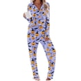 thumbnail image 6 of sdhkgrrt Women's Plus Size 2 Piece Pajama Set Collared Long Sleeve Shirt Wide Leg Pants Halloween Printed Lounge Outfit Soft Loose Matching Casual Fall Tracksuit, Purple 3XL, 6 of 8