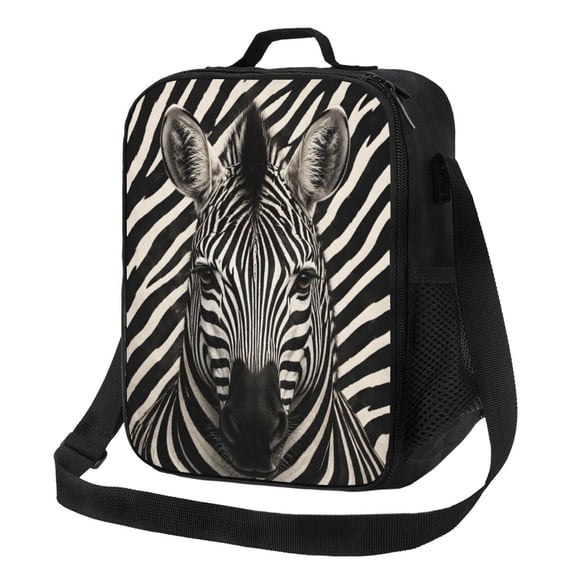Zebra Stripe Lunch Bag Insulated Thermal Lunch Box with Shoulder Strap & Handle for Women and Men