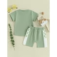 thumbnail image 5 of Musuos Toddler Boys Summer 2 Piece Outfits 12 18 24M 3 4T Plaid Patchwork Short Sleeve T-Shirt and Elastic Shorts, 5 of 10