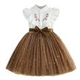 thumbnail image 1 of RXMEKW Robe pour Filles avec Manches en Maille Brodée et Ceinture pour Enfants de 3 à 10 Ans, Design Patchwork pour Fête de Noël et Séance Photo Décontractée, 1 of 9