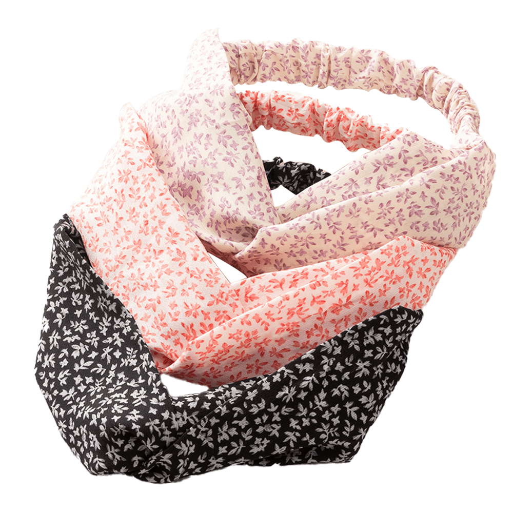 3pcs Women Headbands with Twist Knot Boho Flower Print Criss Cross Head Wrap Elastic Hair Band