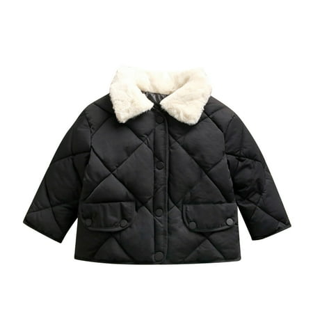 

ZHUASHUM Toddler Kids Baby Boys Girls Winter Warm Solid Coats Fleece Collar Padded Jacket Outwear
