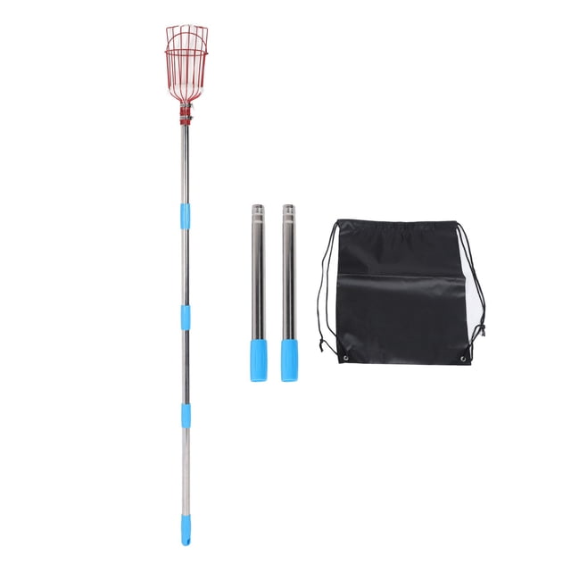 Recolector de frutas multifuncional de acero inoxidable, duradero, resistente a la corrosión, para manzanas y naranjas, con poste de 6 secciones.