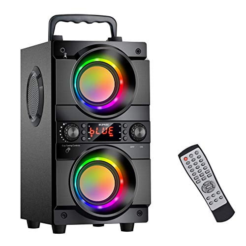 Mixed Colors LED Lights Black Dual Loudspeakers with Crystal Clear Stereo Sound Bluetooth Speaker 