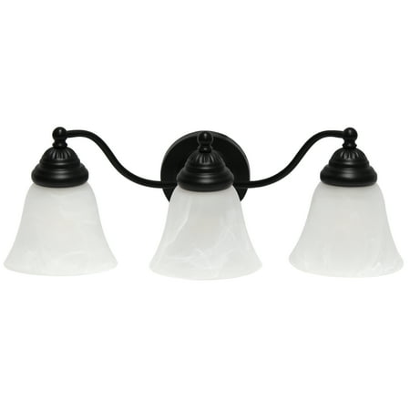 Lalia Home 3 Light Curved Metal and Alabaster White Glass Shade Vanity, Black