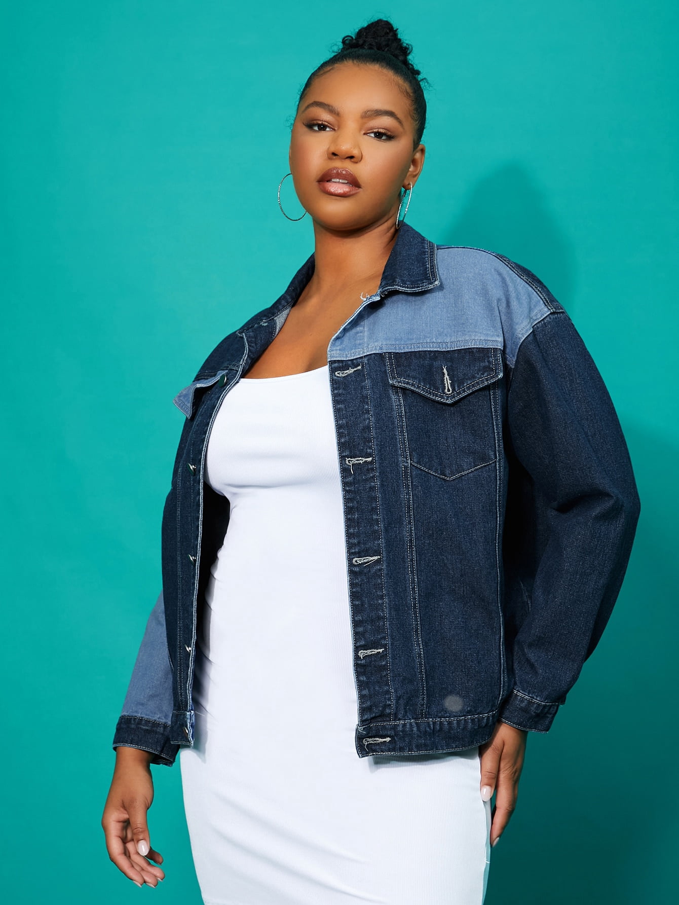 plus size color block windbreaker