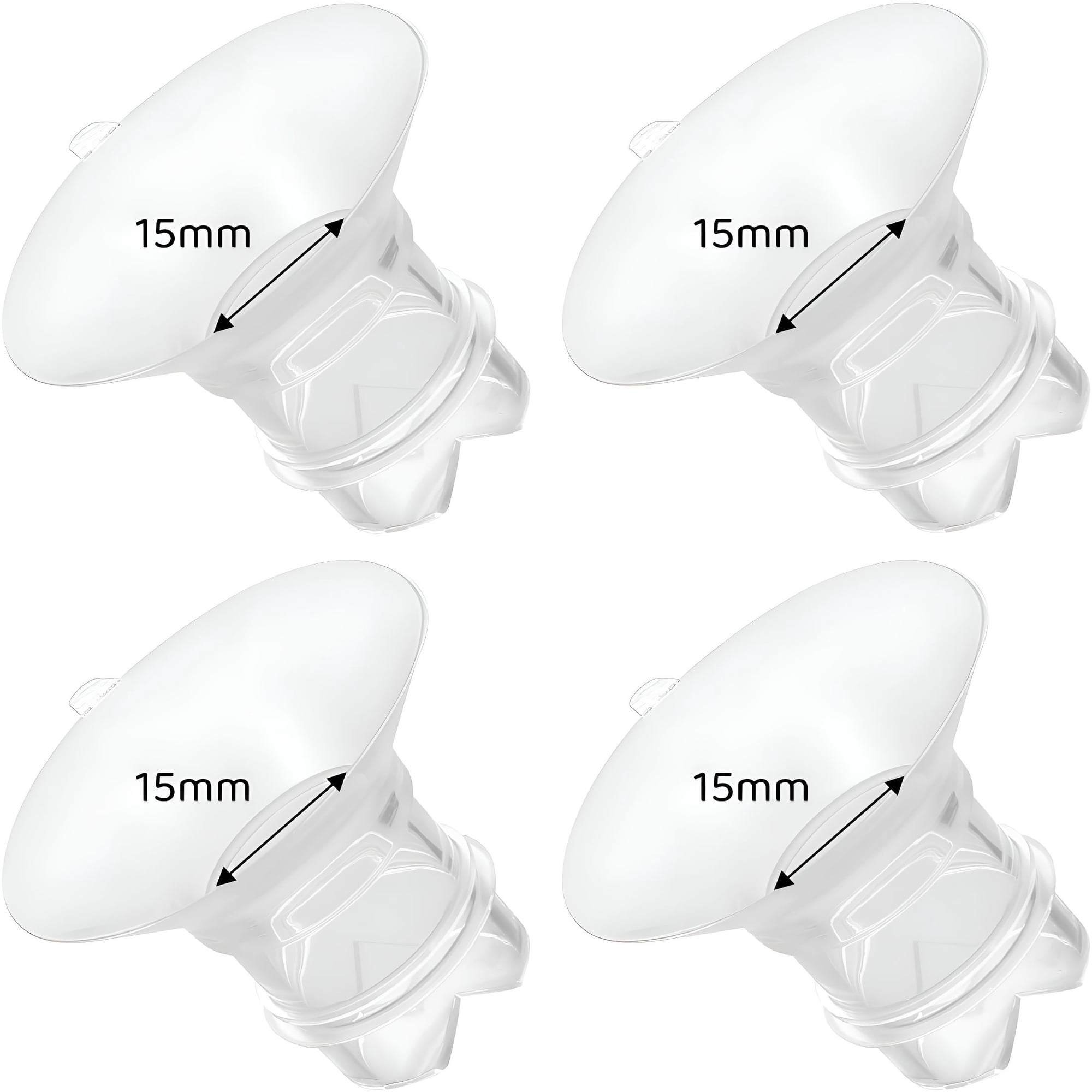 XIRQI 15mm Breast Pump Flange Inserts Compatible with 24mm Shields, Hands-Free Wearable Pump Reducer for Smaller Nipples, 4-Pack