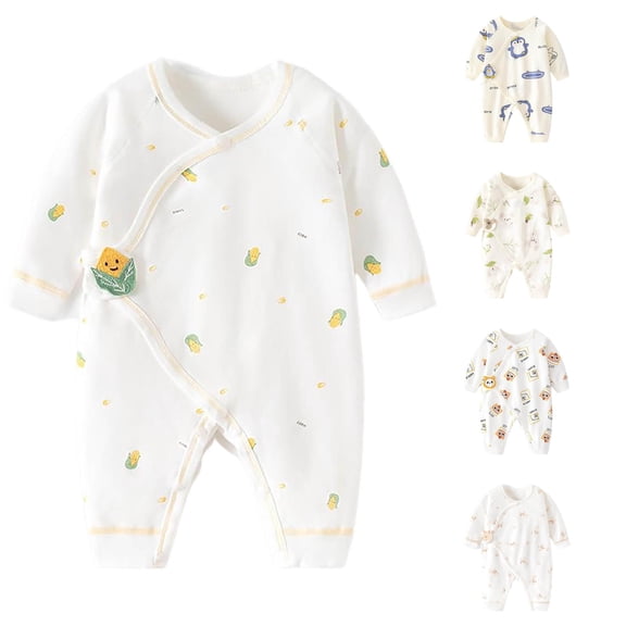 MEZZALL Child V Neck Cross Front Bodysuit Cartoon Pattern Long Sleeve Full Length Daily Breathable Soft Onesies
