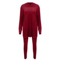 thumbnail image 4 of Women's Ribbed Knit Two Piece Set, Oversized Hoodie and Leggings Outfit, Casual Lounge Wear Set, Stretchy Jogger Set, Comfortable Loungewear, Two Piece Outfits, Hooded Sweatshirt Set - Wine, 4 of 5