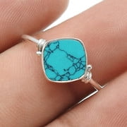 Turquoise Gemstone Band Women Gift Ring Jewelry 925 Sterling Silver US 8
