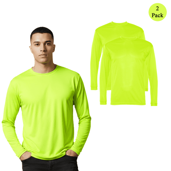C2 Sport Hi Vis Work T-Shirt for Men, Hi Visibility Workwear Safety Yellow Tee, 2-Pack, Size-S