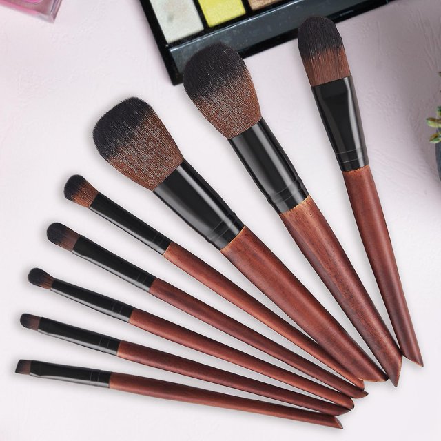 Farfi 8 unids/set cepillo de maquillaje suave multifuncional profesional portátil ligero accesorio de belleza larga vida útil color caoba kit de cepillo cosmético Gi