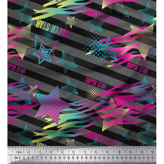 Soimoi Georgette Viscose Fabric Star & Diagonal Stripe Print Sewing Fabric Yard 42 Inch Wide