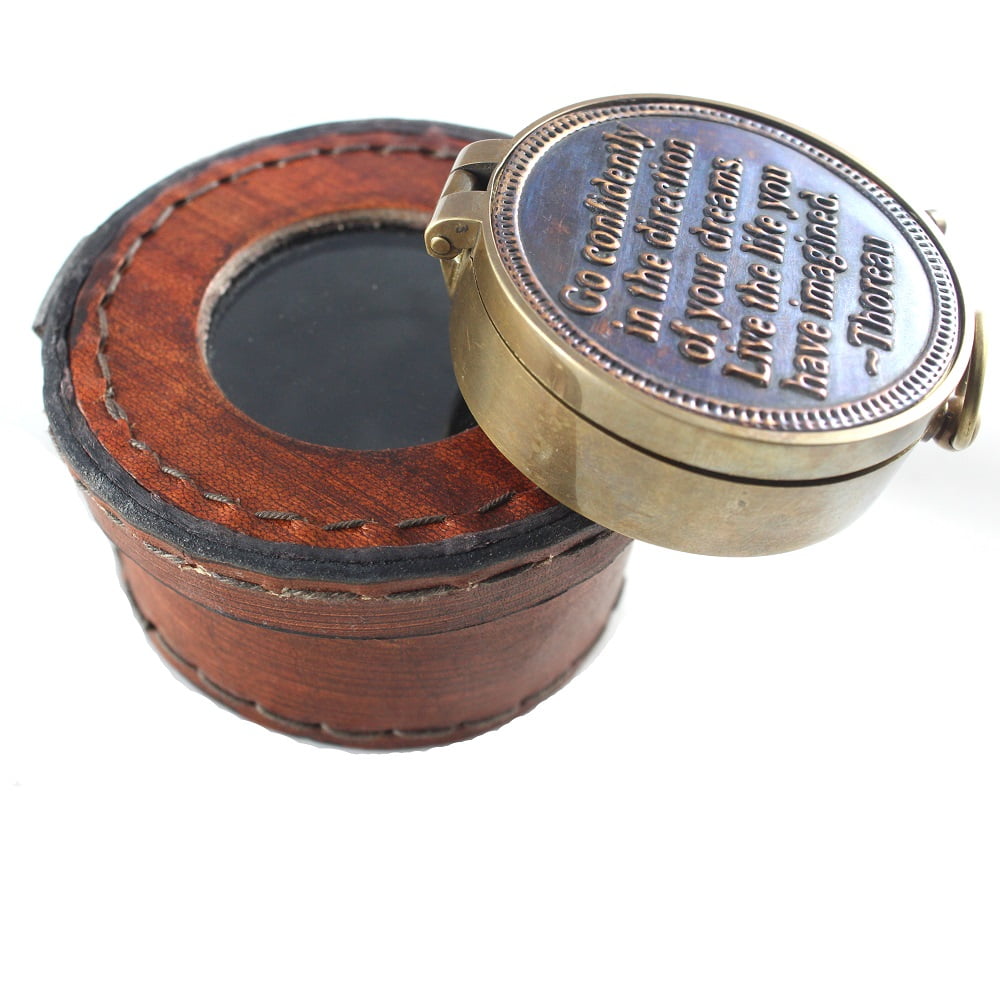 CollectiblesBuy Nautical Compass Quote by Thoreau Vintage Antique Quote Leather Round Box Handmade Gifts