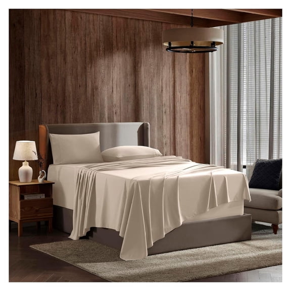 Split King Sheets for Adjustable Beds - 5 Piece Split King Sheets Set, Deep Pocket, Hotel Luxury, Extra Soft, Breathable and Cooling, Beige Cream Split King Bed Sheets