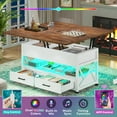 thumbnail image 5 of Itaar 40" Lift Top Coffee Table, 4 in 1 White Coffee Tables with Storage for Living Room, Small Coffee Table with 2 Drawers & LED Light for Dining Room, White and Rustic Brown, 5 of 7