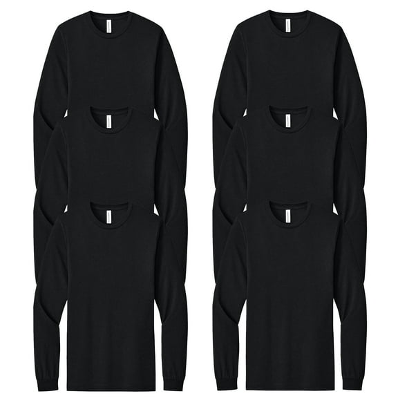 BELLA   CANVAS Triblend Long Sleeve T-Shirt, Soft Pre-Shrunk Tee, Solid Black Triblend, Pack 6, S