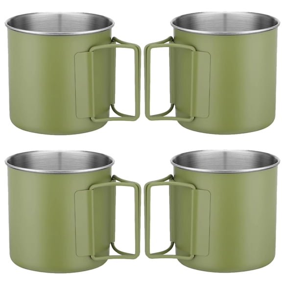 4 Pcs Camping Mugs Set of 4, 8.5 oz Stainless Steel Cups, Portable Outdoor Camping Cups, Backpacking Mug, Easy to Clean, Matcha Green