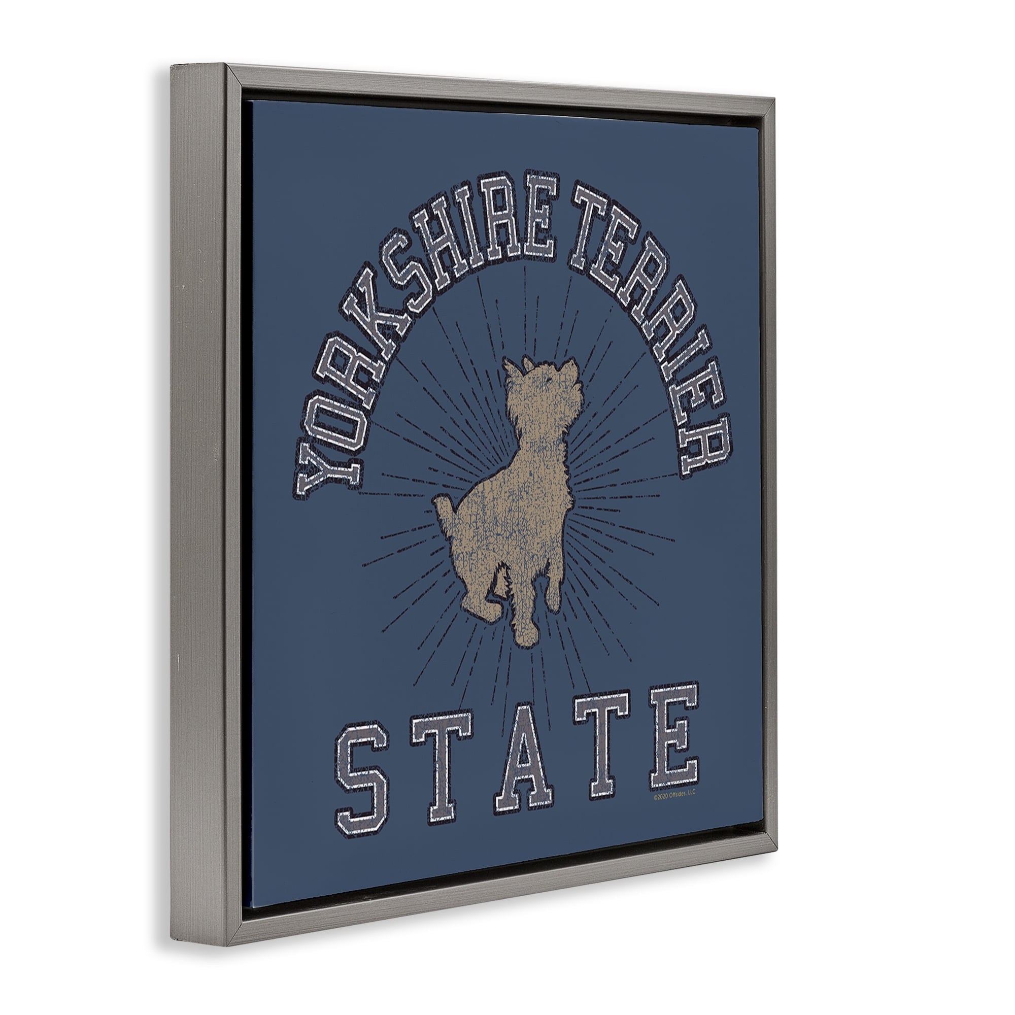 Stupell Industries Yorkshire Terrier State Novelty & Humor Painting Gray Floater Framed Canvas Art Print Wall Art, 18 x 18