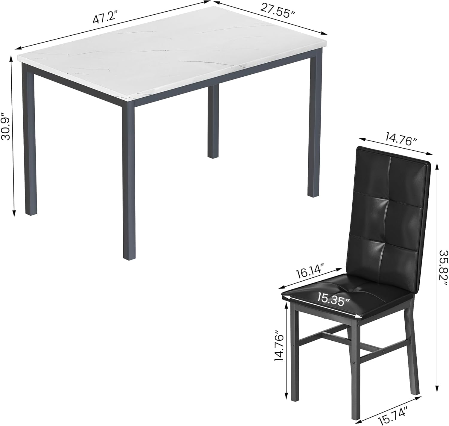 LinkRomat Dining Table Set for 4, Modern Faux Marble Tabletop and 4 PU Leather Upholstered Chairs, Kitchen Table and Chairs for Dining Room Breakfast Nook, White