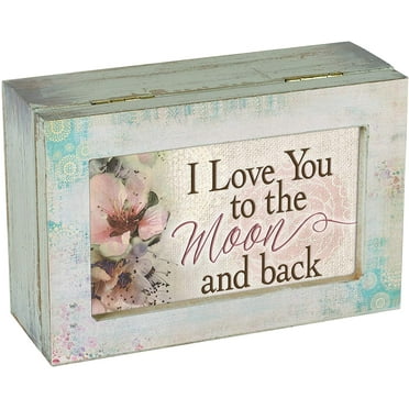 Love You to the Moon and Back Aqua Medallion Jewelry Music Box Plays Edelweiss