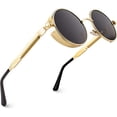 thumbnail image 1 of Gafas de sol polarizadas redondas con montura dorada y lentes grises para hombre y mujer inspiradas en el estilo retro Steampunk en un círculo metálico, 1 of 5