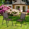 thumbnail image 2 of TBKLEY 2pcs Patio Folding Sling Back Chair with Armrests, Portable Metal Outdoor Chairs for Indoor Outdoor Garden Poolside Yard, Brown, 2 of 7