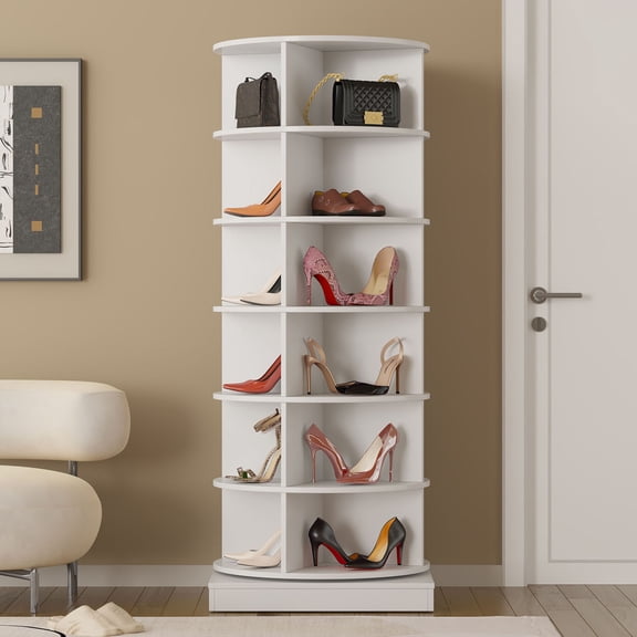 360 Degree Rotating 6-Tier Shoe Tower 24 Pairs Entryway Space Saver Shoe Organizer Rack
