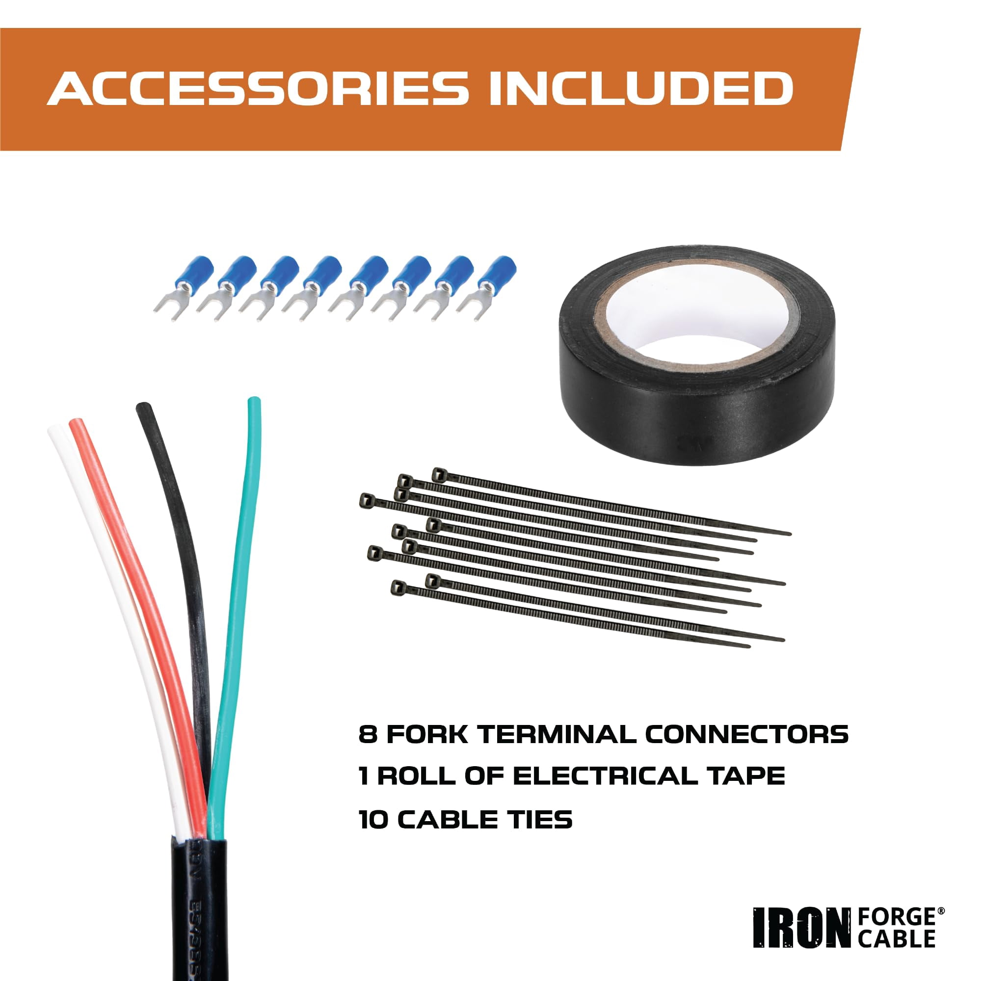 Iron Forge Cable 14/4 Mini Split Wire - 50ft, 300V, 14 Gauge 4 Conductor Wire with Connectors and Tape - 14-4 Copper Conductor Cable UL/ETL Certified