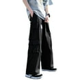 thumbnail image 1 of Women Jogger with Pockets Lightweight Solid Color Wide Leg Straight Cargo Pants, 1 of 5
