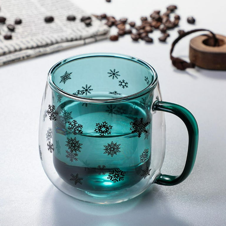 Fun Christmas Coffee Mugs Holiday Cups, Double Wall Glass Tableware with  Lid and Handle, Tree Snowflake Glassware for Tea, Milk, Beverage, Juice