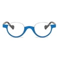 thumbnail image 3 of Blue Half Rimless Reading Glasses 1.5, Fashion Round Presbyopia Glasses for Men and Women, HD Half Moon Spring Hinge Readers +1.50, 3 of 5
