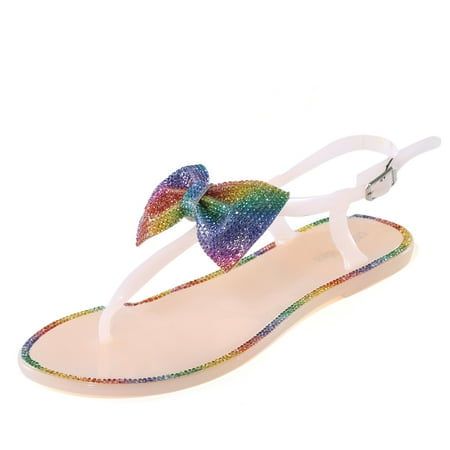 

Sandals for Girls Summer Women s Clip Toe Sandals Fashion Summer Sandals Shiny With Diamond Bow Gold Women s Sandals Pu